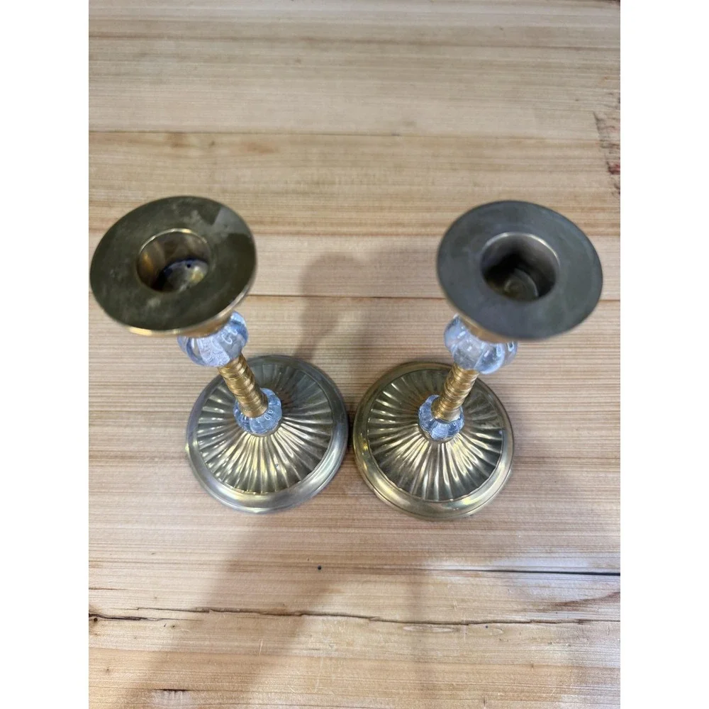 Gold Metal Glass Cobalt Candlestick Holders‎ Set 2 Traditional Taper Home Decor